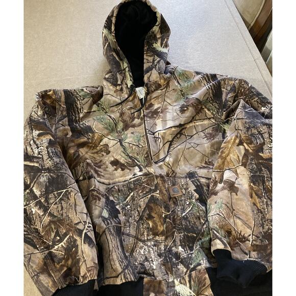 Vtg Carhartt Realtree Camo Coat J220 CAP Sz 2XL Brown Hunting Jacket Canvas - Picture 2 of 13